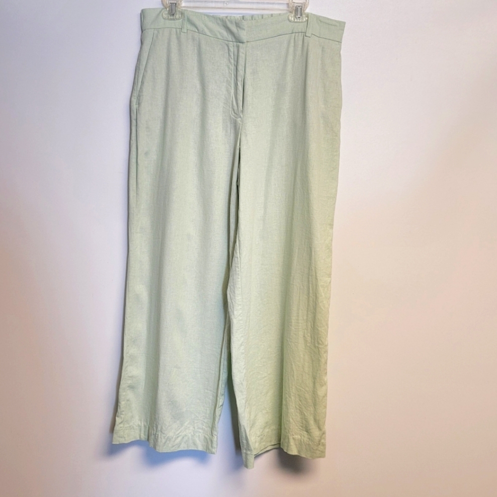 Rachel Zoe Mint Green Linen Blend Wide Leg  Trousers Pants Size 12